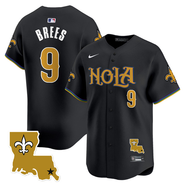 Men's New Orleans Saints #9 Drew Brees Black Cool Base Stitched Baseball Jersey